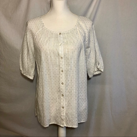 Chico’s Sheer Blouse White w/ Silver Metallic M/8 - Picture 11 of 15